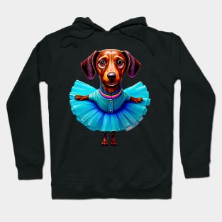 En Pointe! A Blue Tutu Dachshund Ballerina: A Petite Dance Beauty Hoodie